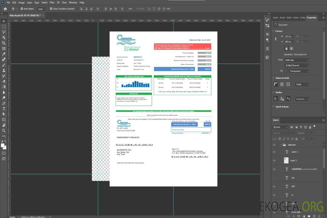 Modèle de facture de services publics de l'entreprise USA Consolidated Mutual Water aux formats Word et PDF template Modèle de facture de services publics de l'entreprise USA Consolidated Mutual Water aux formats Word et PDF template